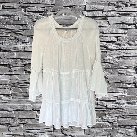 Spense Womens Peasant Boho Flowy Lightweight Blouse Bell Sleeves White Large - Picture 9 of 9